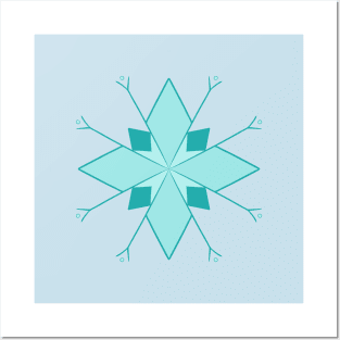Blue art deco snowflake Posters and Art
